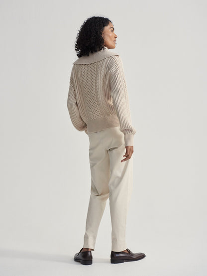 Varley Parchment Camello Relaxed Cable Half Zip