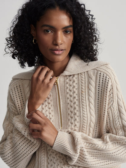 Varley Parchment Camello Relaxed Cable Half Zip