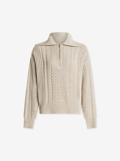 Varley Parchment Camello Relaxed Cable Half Zip