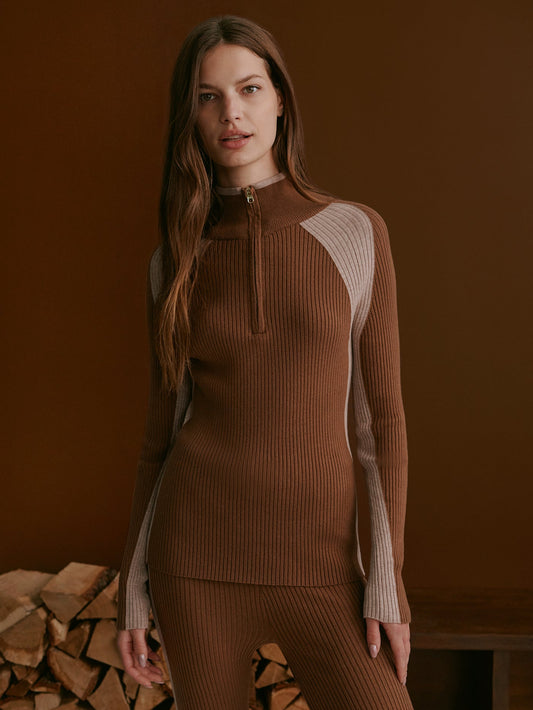 Varley Cocoa Dust Bellings Half Zip Knit