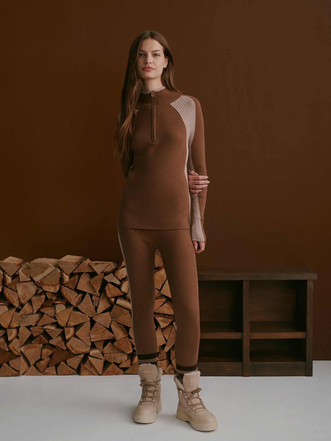 Varley Cocoa Dust Bellings Half Zip Knit