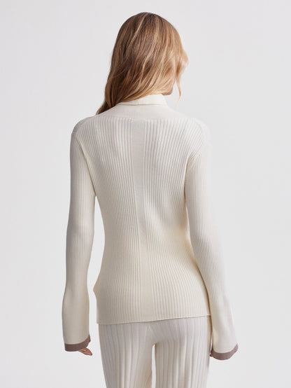 Varley Egret Ravena Rib Knit High Neck Top