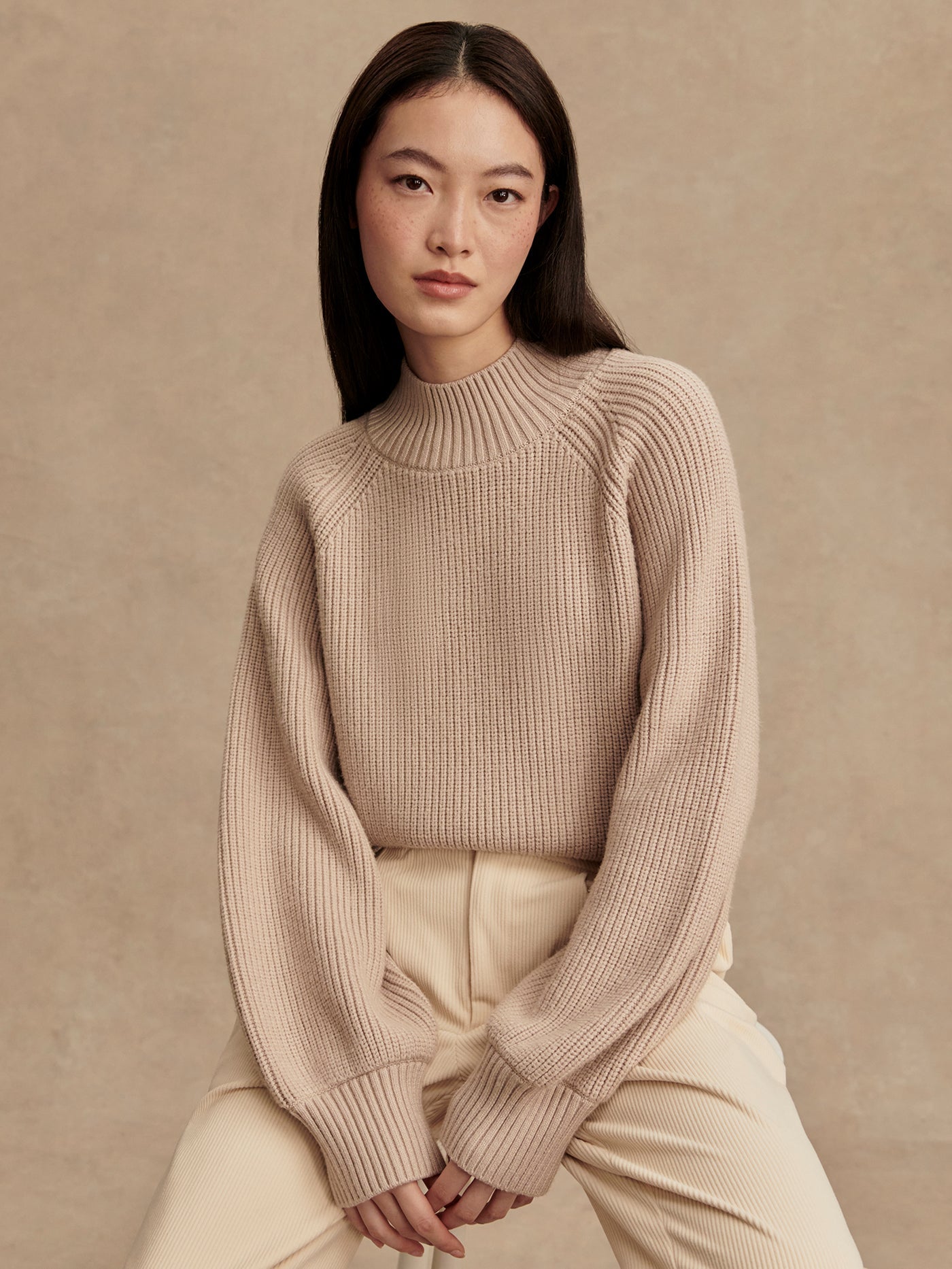 Varley Cement Martina High Neck Rib Knit