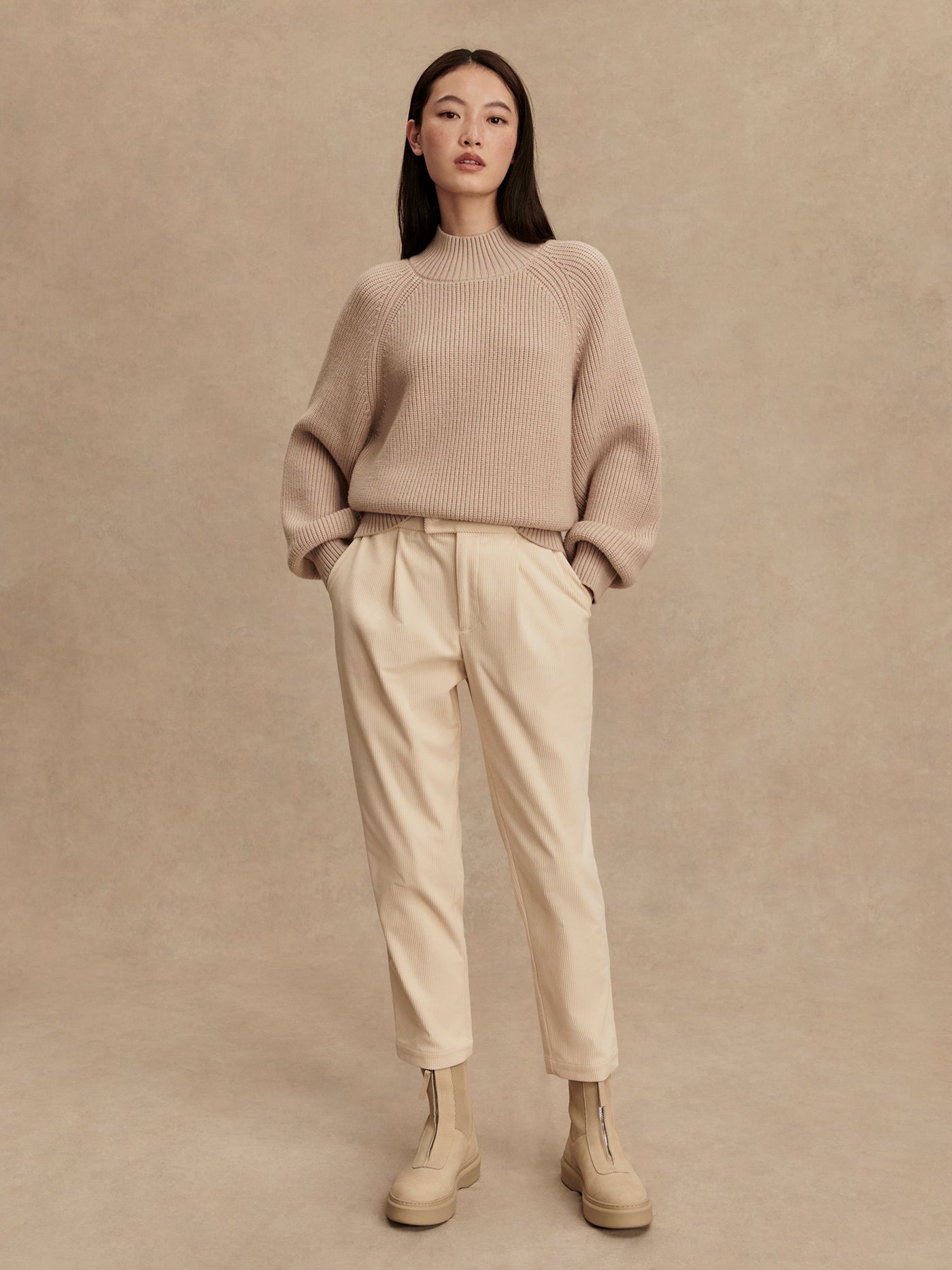 Varley Cement Martina High Neck Rib Knit