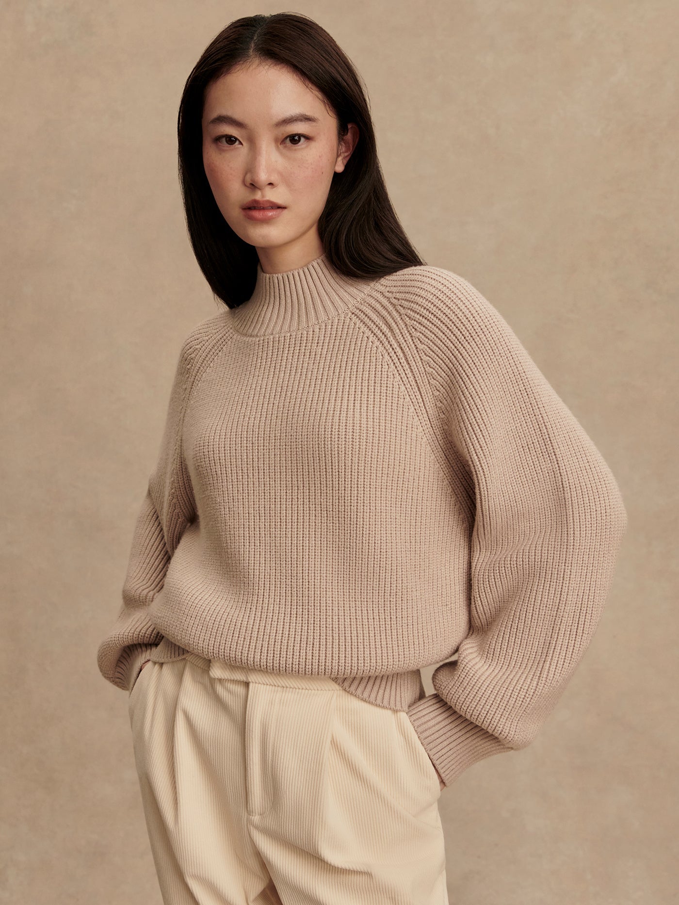Varley Cement Martina High Neck Rib Knit