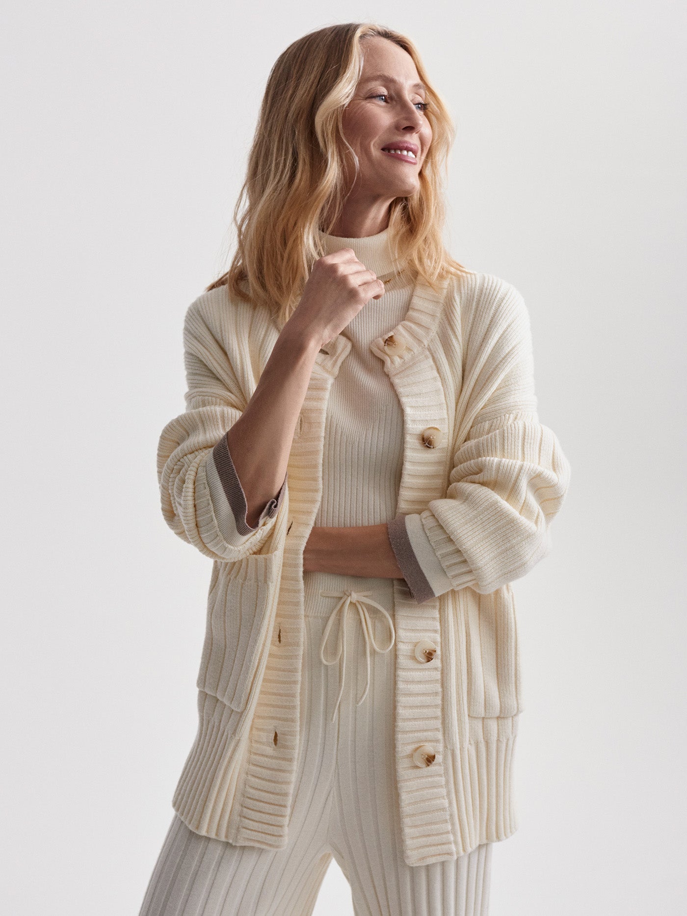 Varley Egret Pensdale Relaxed Knit Cardigan