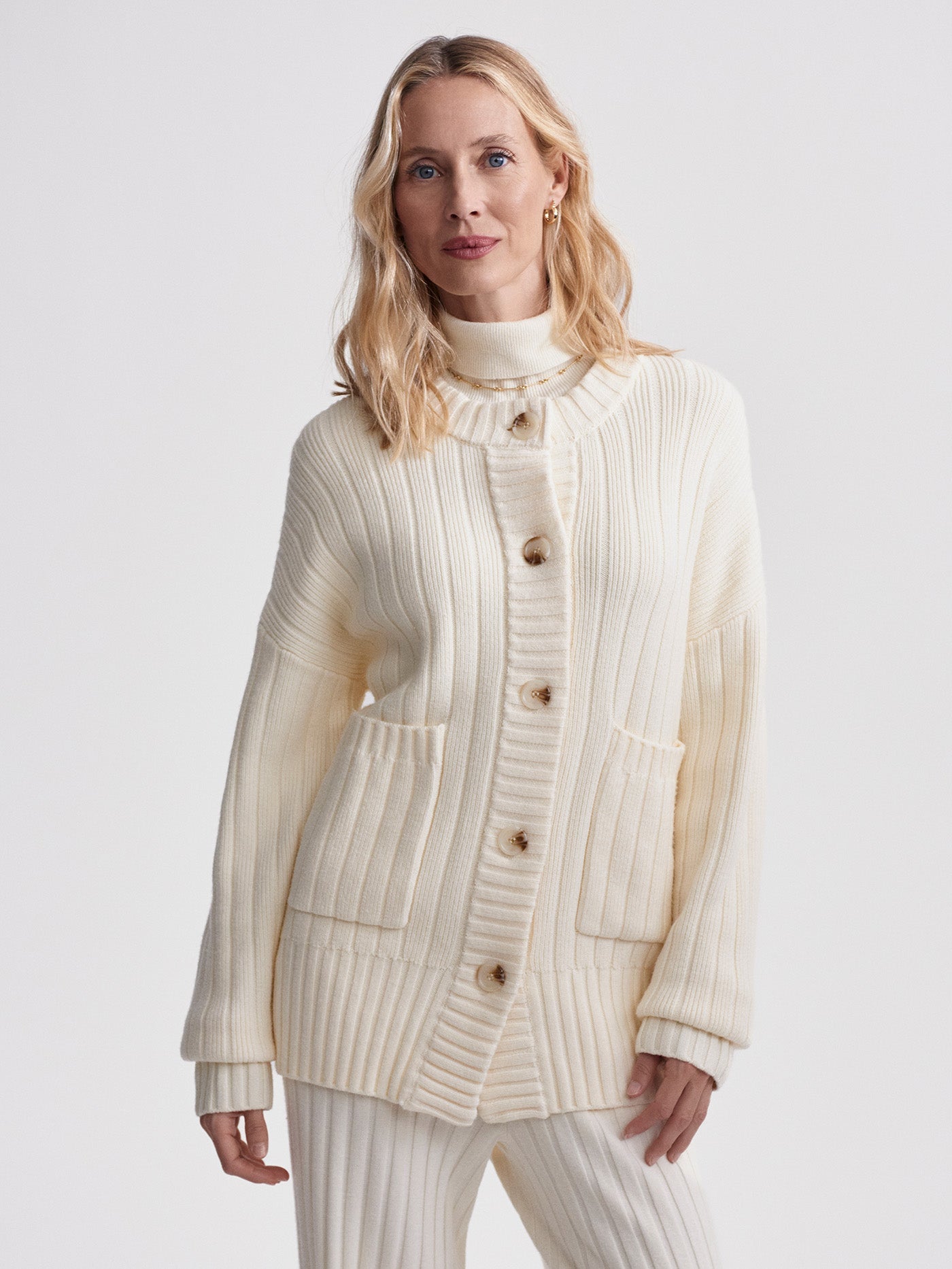 Varley Egret Pensdale Relaxed Knit Cardigan