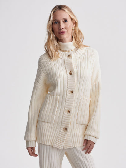 Varley Egret Pensdale Relaxed Knit Cardigan